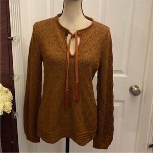 Daniela Drei Brown Knit Sweater with Tassel Tie, M